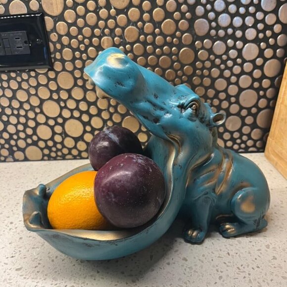 Hippo Statue Home Resin Hippopotamus Figurine Fun Candy Dish Sundries Container - Picture 2 of 12